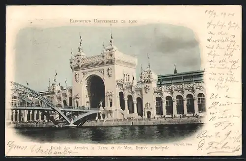 AK Paris, Exposition universelle de 1900, Palais des Armées de Terre et de Mer, Entrée principale