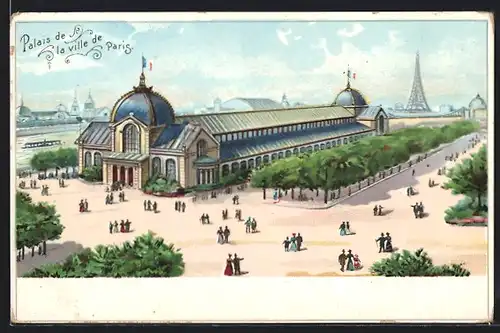 Lithographie Paris, Exposition universelle de 1900, Palais de la ville de Paris