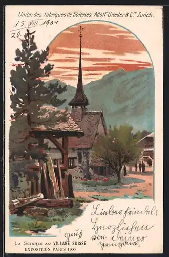 Künstler-AK Paris, Exposition universelle de 1900, Village Suisse, La Scierie