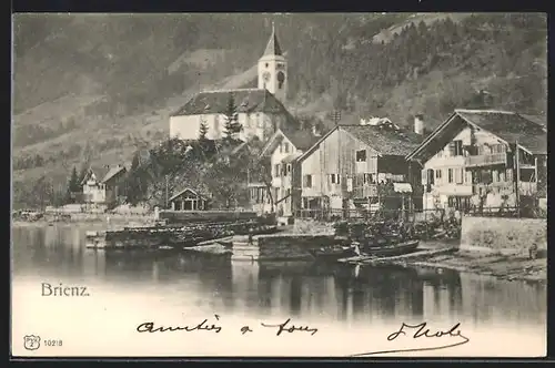 AK Brienz, Uferpartie mit Kirche