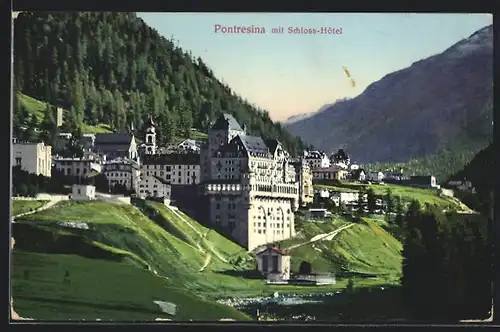 AK Pontresina, Teilansicht mit Schloss-Hotel