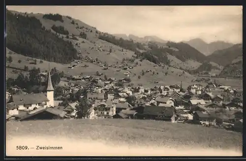 AK Zweisimmen, Ortsansicht mit Kirche