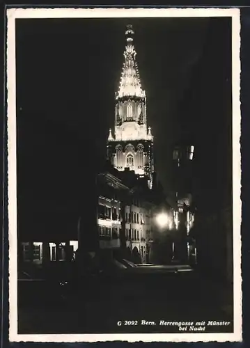 AK Bern, Herrengasse mit Münster bei Nacht