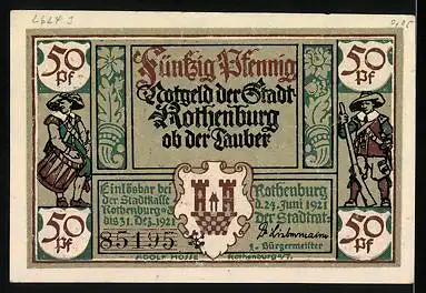 Notgeld Rothenburg ob der Tauber 1921, 50 Pfennig, Kellermeisters Tochter mit Zöpfen