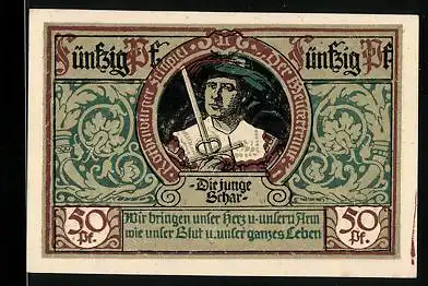 Notgeld Rothenburg ob der Tauber 1921, 50 Pfennig, Portrait die junge Schar