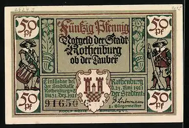 Notgeld Rothenburg ob der Tauber 1921, 50 Pfennig, Portrait die junge Schar