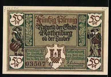 Notgeld Rothenburg ob der Tauber 1921, 50 Pfennig, die junge Schar