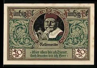 Notgeld Rothenburg ob der Tauber 1921, 50 Pfennig, betrunkener Kellermeister