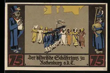 Notgeld Rothenburg ob der Tauber 1921, 75 Pfennig, der historische Schäfertanz