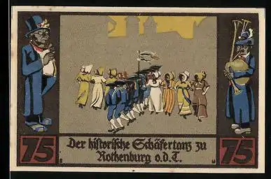 Notgeld Rothenburg ob der Tauber 1921, 75 Pfennig, der traditionelle Schäfertanz