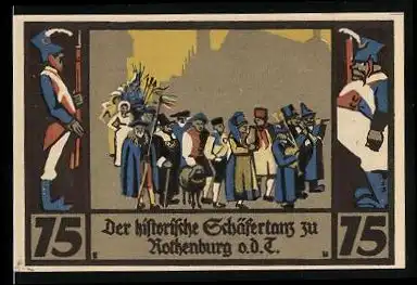 Notgeld Rothenburg ob der Tauber 1921, 75 Pfennig, historischer Schäfertanz