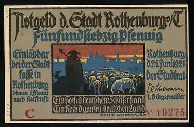 Notgeld Rothenburg ob der Tauber 1921, 75 Pfennig, historischer Schäfertanz