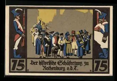 Notgeld Rothenburg ob der Tauber 1921, 75 Pfennig, Bürger beim tradiotionellen Tanz