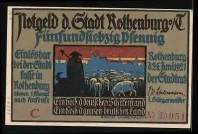 Notgeld Rothenburg ob der Tauber 1921, 75 Pfennig, Bürger beim tradiotionellen Tanz