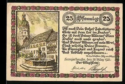 Notgeld Sangerhausen 1921, 25 Pfennig, Kirche, Stadtwappen