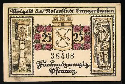 Notgeld Sangerhausen 1921, 25 Pfennig, Kirche, Stadtwappen