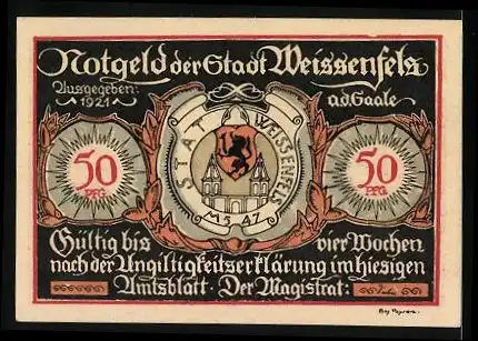 Notgeld Weissenfels a.d. Saale 1921, 50 Pfennig, Schuster bei seiner Arbeit