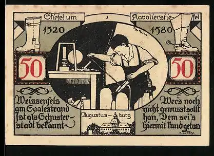 Notgeld Weissenfels a.d. Saale, 50 Pfennig, Schuster in der Schusterei