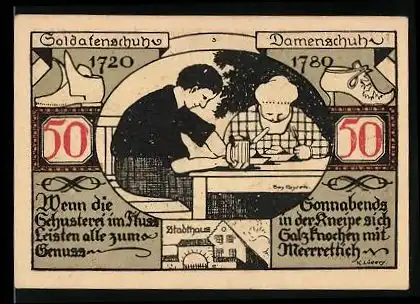 Notgeld Weissenfels a.d. Saale, 50 Pfennig, Schuster im Gasthaus