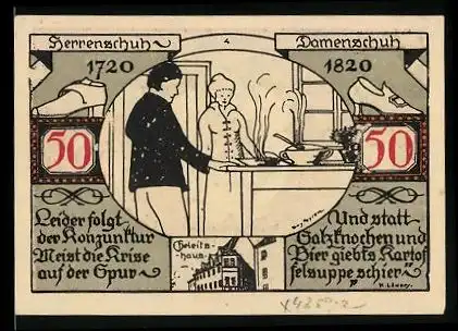 Notgeld Weissenfels a.d. Saale, 50 Pfennig, Pärchen kocht Kartoffelsuppe