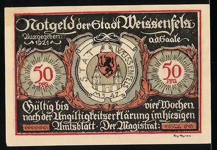 Notgeld Weissenfels a.d. Saale, 50 Pfennig, Pärchen kocht Kartoffelsuppe