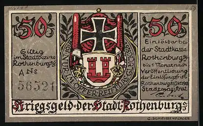 Notgeld Rothenburg 1918, 50 Pfennig, Soldat auf der Stadtmauer