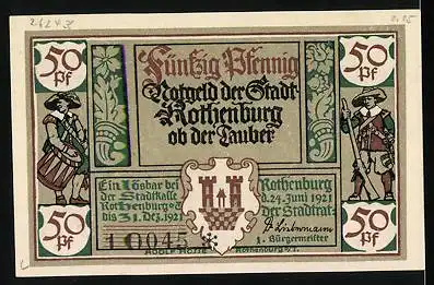 Notgeld Rothenburg ob der Tauber 1921, 50 Pfennig, Mulch der Alt-Bürgermeister