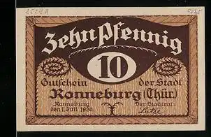 Notgeld Ronneburg Thür. 1920, 10 Pfennig, Blick auf die Kirche