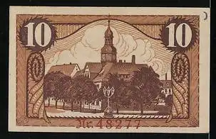 Notgeld Ronneburg Thür. 1920, 10 Pfennig, Blick auf die Kirche