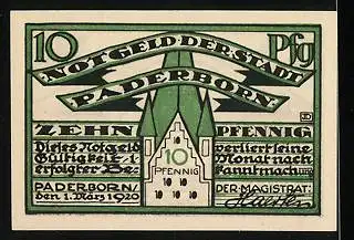 Notgeld Paderborn 1920, 10 Pfennig, Kaiser Carl der Grosse