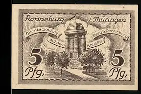 Notgeld Ronneburg Thür. 1921, 5 Pfennig, Bismarcksäule auf dem Reuster