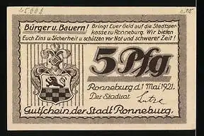 Notgeld Ronneburg Thür. 1921, 5 Pfennig, Bismarcksäule auf dem Reuster