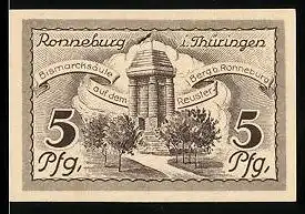 Notgeld Ronneburg i. Thür. 1921, 5 Pfennig, Blick auf die Bismarcksäule