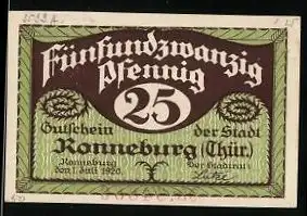 Notgeld Ronneburg Thür. 1920, 25 Pfennig, Ortsansicht