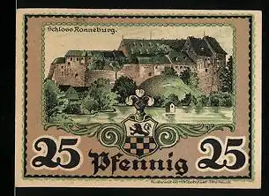 Notgeld Ronneburg Thür. 1921, 25 Pfennig, Schloss Ronneburg, Trachtenpaar