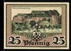 Notgeld Ronneburg Thür. 1921, 25 Pfennig, Ortsansicht mit Schloss