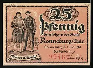 Notgeld Ronneburg Thür. 1921, 25 Pfennig, Ortsansicht mit Schloss