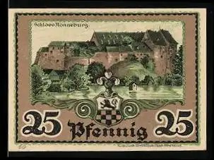 Notgeld Ronneburg Thür. 1921, 25 Pfennig, Schloss Ronneburg, Stadtwappen