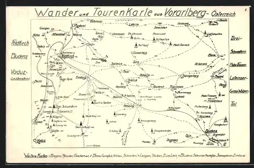 AK Wander- und Tourenkarte aus Österreich-Vorarlberg mit Feldkirch, Nenzing und Bludenz