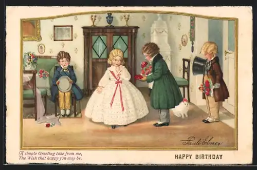 Künstler-AK Pauli Ebner: Visites de Félicitation, Kinder, Biedermeiermode