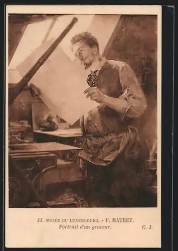 AK Portrait d'un graveur, Arbeiter in seiner Werkstatt