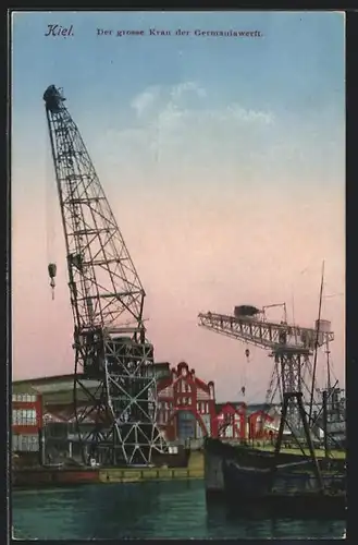 AK Kiel, Hafenpartie mit dem grossen Kran der Germaniawerft