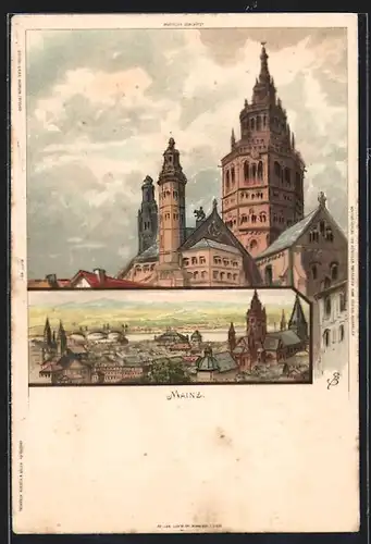 Künstler-AK Carl Biese: Mainz, Generalansicht der Stadt, der Dom