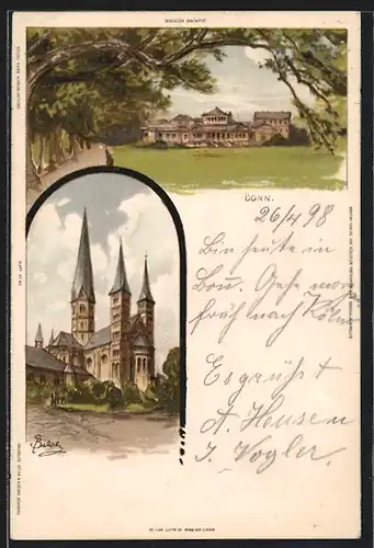 Künstler-AK Carl Biese: Bonn, Ortspartie, Kirche