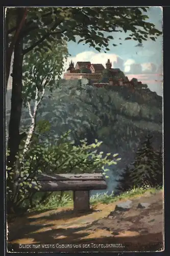 Künstler-AK H. Bahndorf: Veste Coburg von der Teufelskanzel aus gesehen