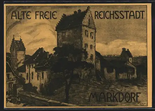 Künstler-AK Markdorf, Burg mit Umgebung