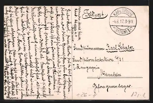 Künstler-AK Karlsruhe i. B., Passanten in der neuen Bahnhofstrasse