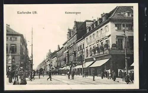 AK Karlsruhe i. B., Kaiserstrasse mit Wiener Café Central