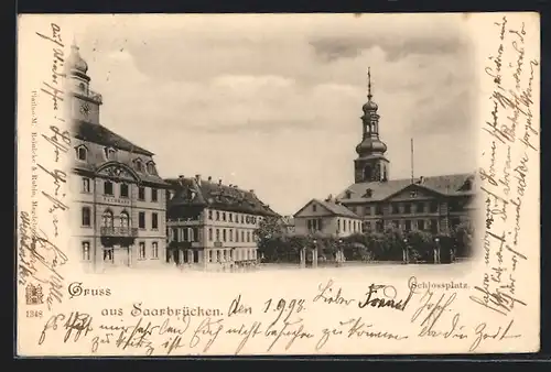 AK Saarbrücken, Schlossplatz mit Rathaus