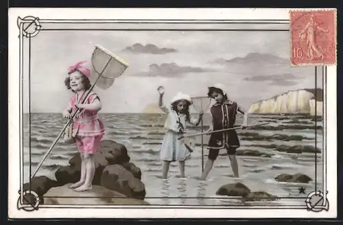 AK Drei Kinder beim Fischen